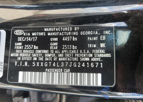 2018 Kia Optima Lx из США, поврежденный, VIN 5XXGT4L37JG241671